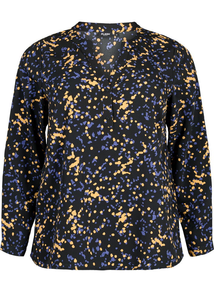 FLASH - bluse med lange ermer og trykk, Black Splash AOP, Packshot image number 0