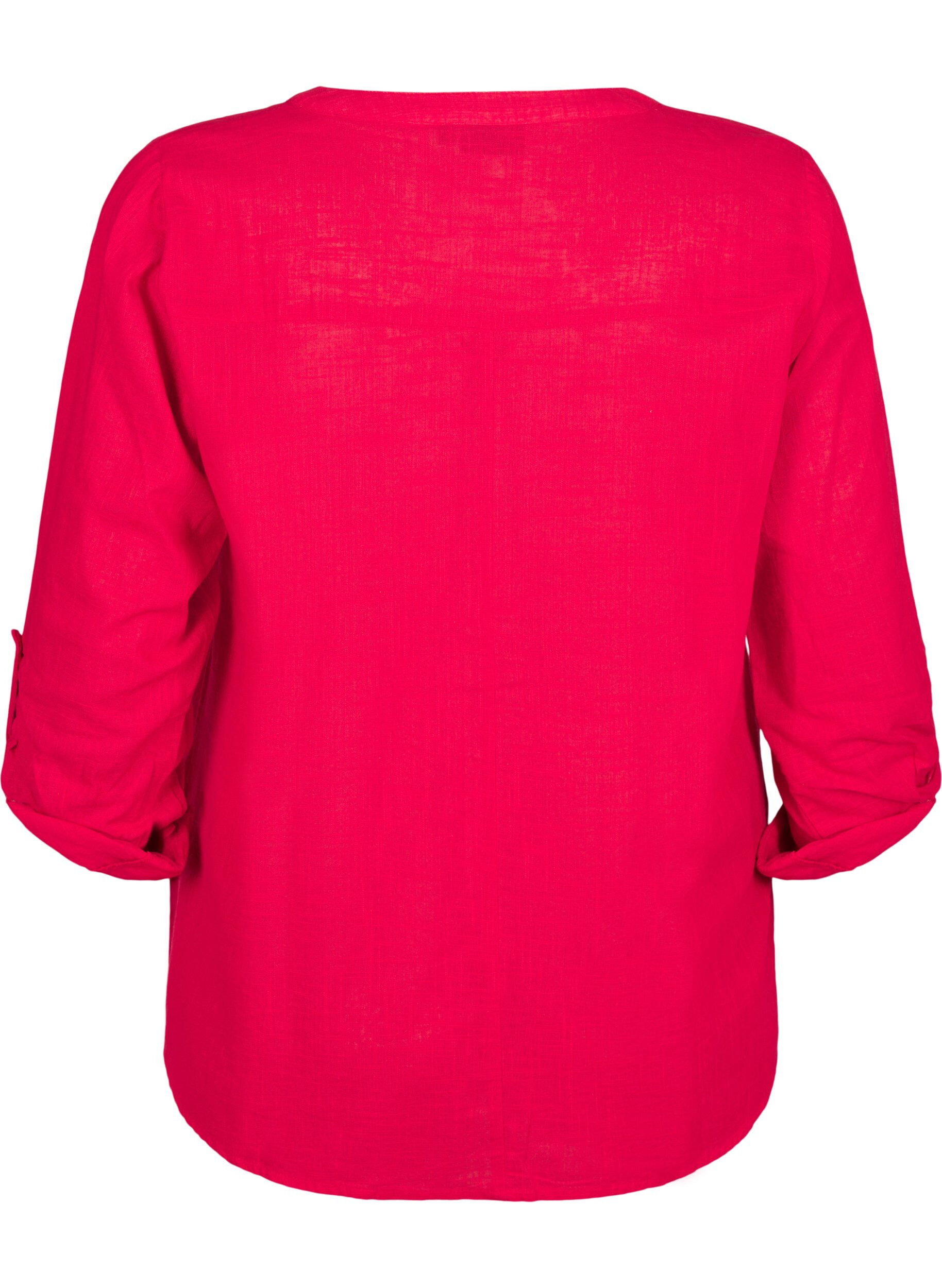ZizziBomullsbluse med V-hals, R&oslash;d, Packshot image number 1