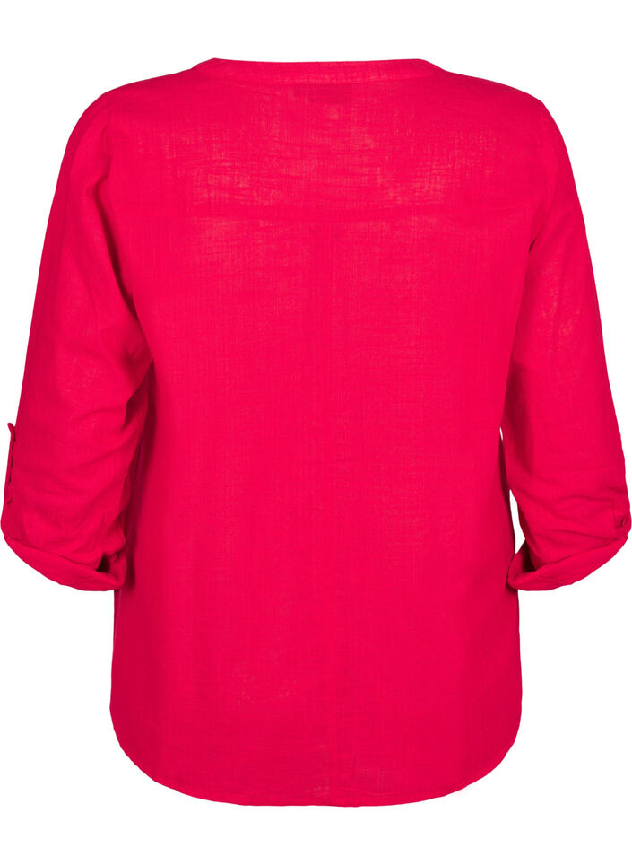 Bomullsbluse med V-hals, R&oslash;d, Packshot image number 1