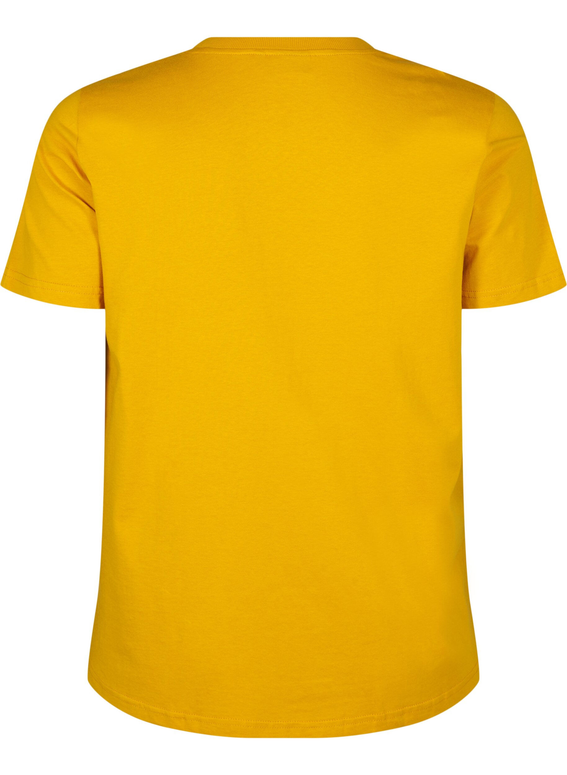 ZizziBasic T-skjorte i bomull med rund hals, Gul, Packshot image number 1