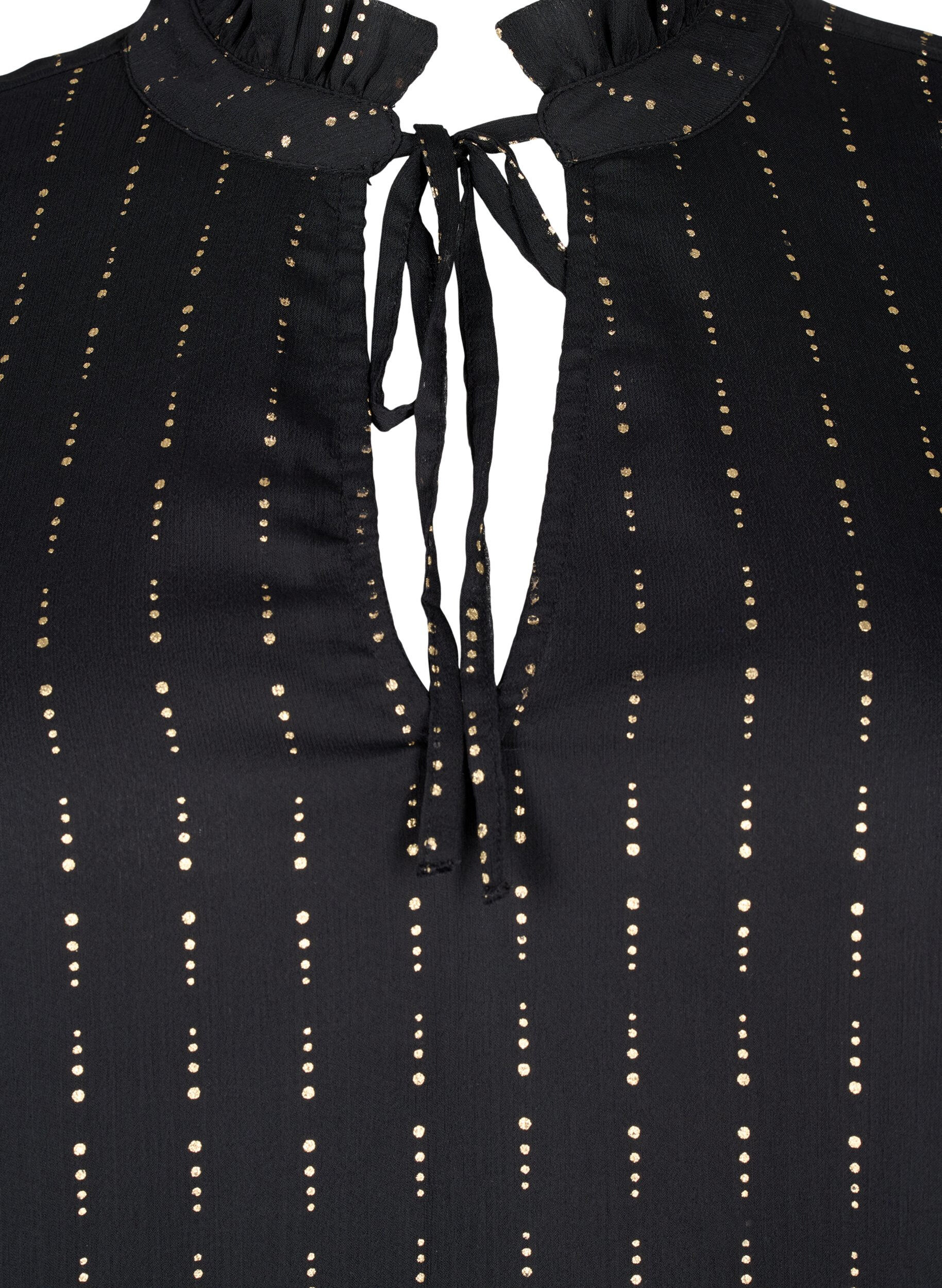 Zizzi M&oslash;nstret chiffongbluse med knyteb&aring;nd, Black, Packshot image number 2