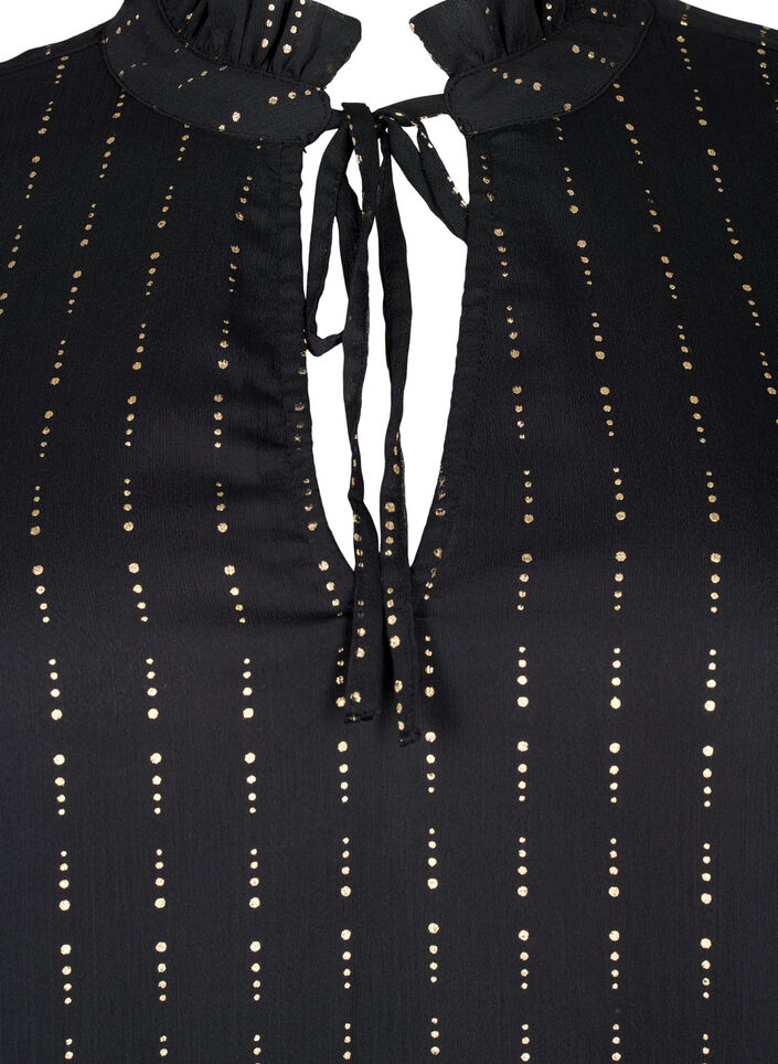 Mønstret chiffongbluse med knytebånd, Black, Packshot image number 2