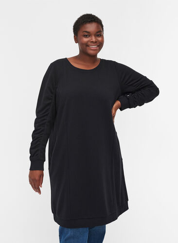Kjole med lommer og draperinger på ermene, Black, Model image number 0