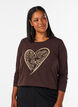 Bomulls-pyjamatopp med hjertetrykk, Brun, Model image number 0