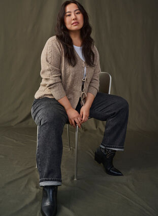 Zizzi Strikket cardigan med knytedetaljer, Simply Taupe Mel., Image image number 1