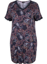 Kortermet pysjamaskjole i viskose, PAISLEY PRINT