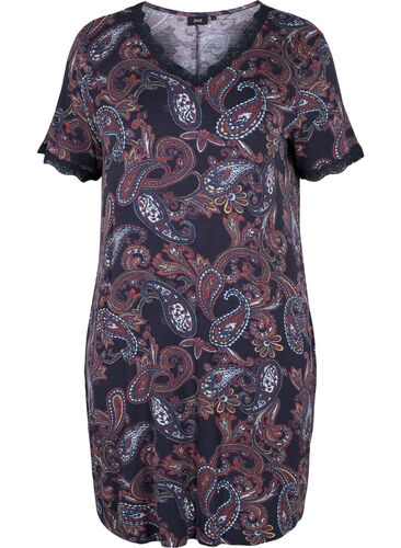 Kortermet pysjamaskjole i viskose, PAISLEY PRINT, Packshot image number 0