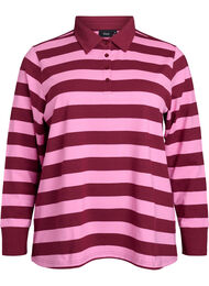 Langermet poloskjorte med striper, Tawny Port w. B.Pink