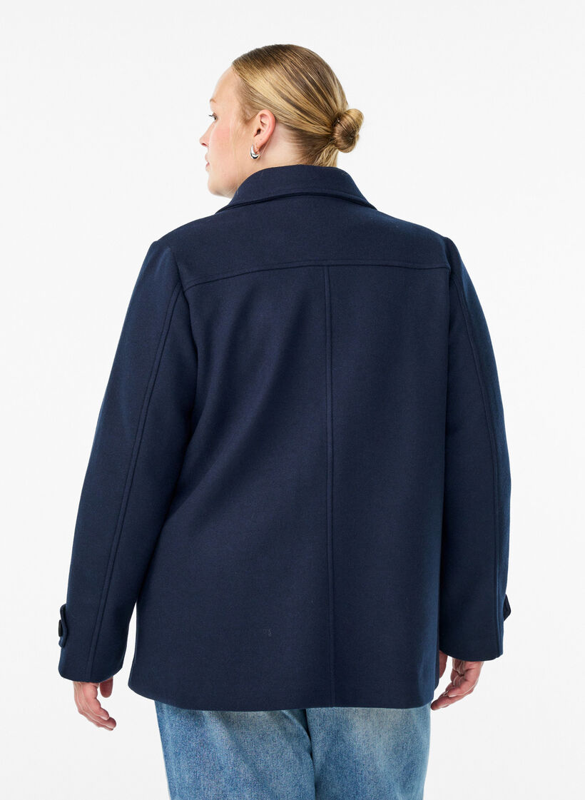 Kort k&aring;pe med dobbeltradede knapper, Bl&aring;, Model image number 2