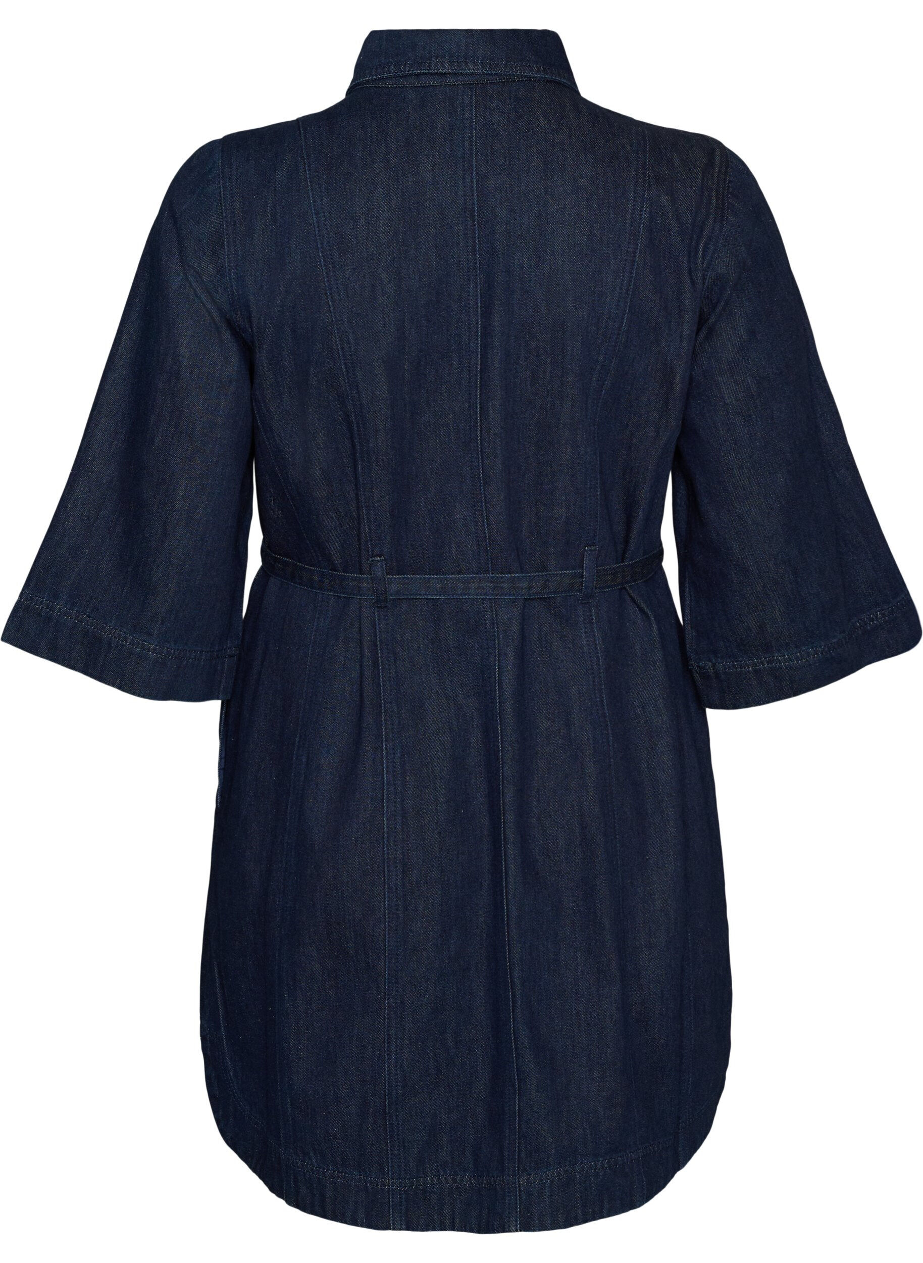 ZizziDenimkjole med belte og 3/4-ermer, Bl&aring;, Packshot image number 1