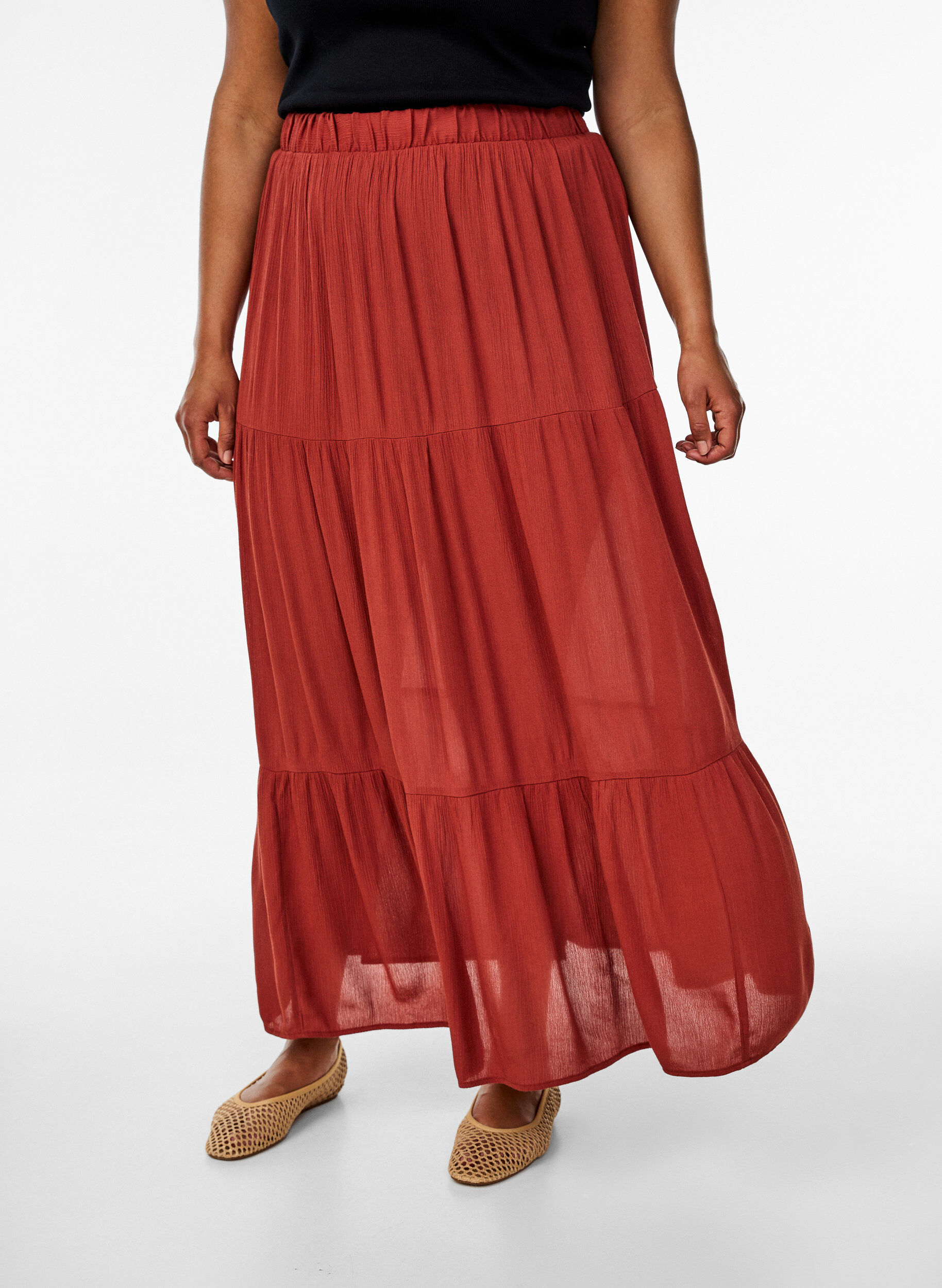 ZizziLangt skj&oslash;rt med strikk i livet, R&oslash;d, Model image number 2