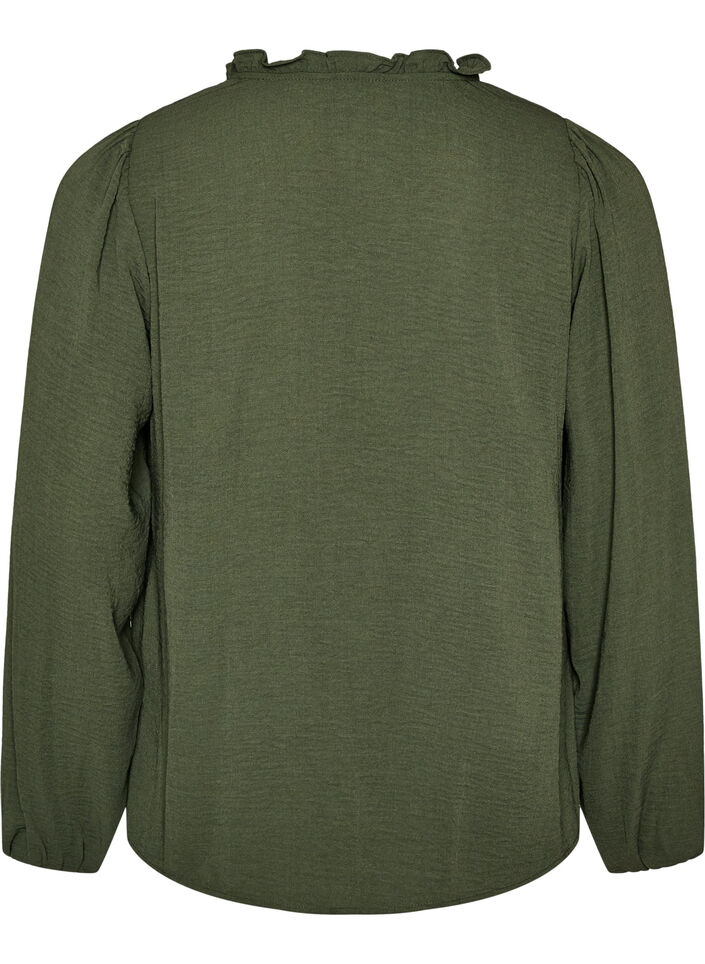 Bluse med V-hals og heklet b&aring;nd, Gr&oslash;nn, Packshot image number 1