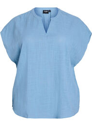 FLASH - Løs bluse med cap-ermer, Faded Denim