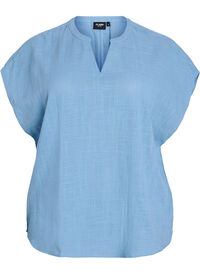 FLASH - Løs bluse med cap-ermer, Blå FLASH - Løs bluse med cap-ermer
