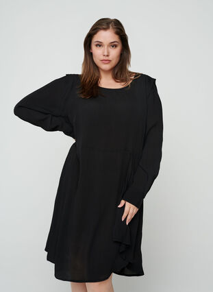 Langermet kjole i viskose, Black, Model image number 0