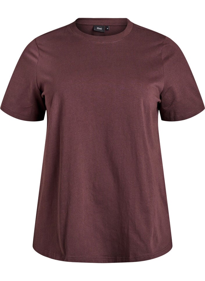 Basic T-skjorte i bomull med rund hals, Brun, Packshot image number 0