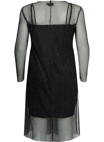 Langermet kjole i netting, Black w. Silver, Packshot image number 1