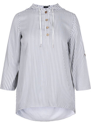 Mønstrete tunika med hette og 3/4-ermer, Black White Stripe, Packshot image number 0