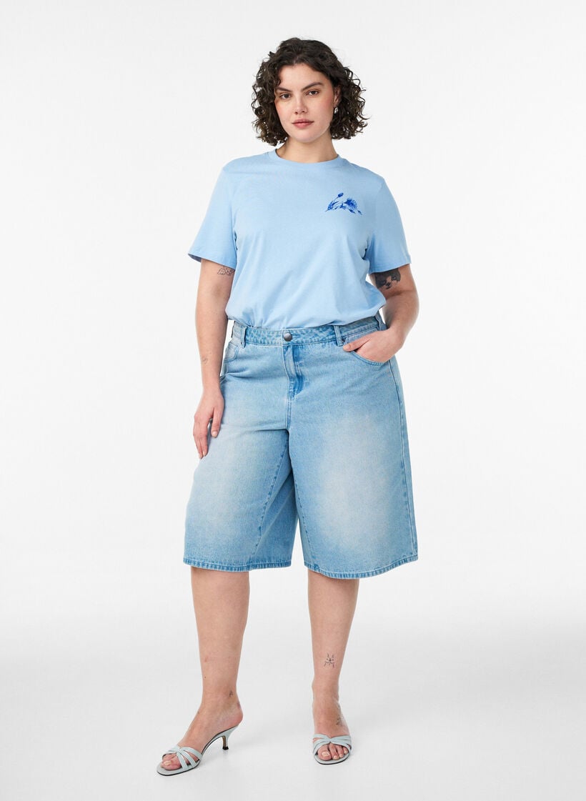 Bomulls-T-skjorte med trykk, Bl&aring;, Model image number 1