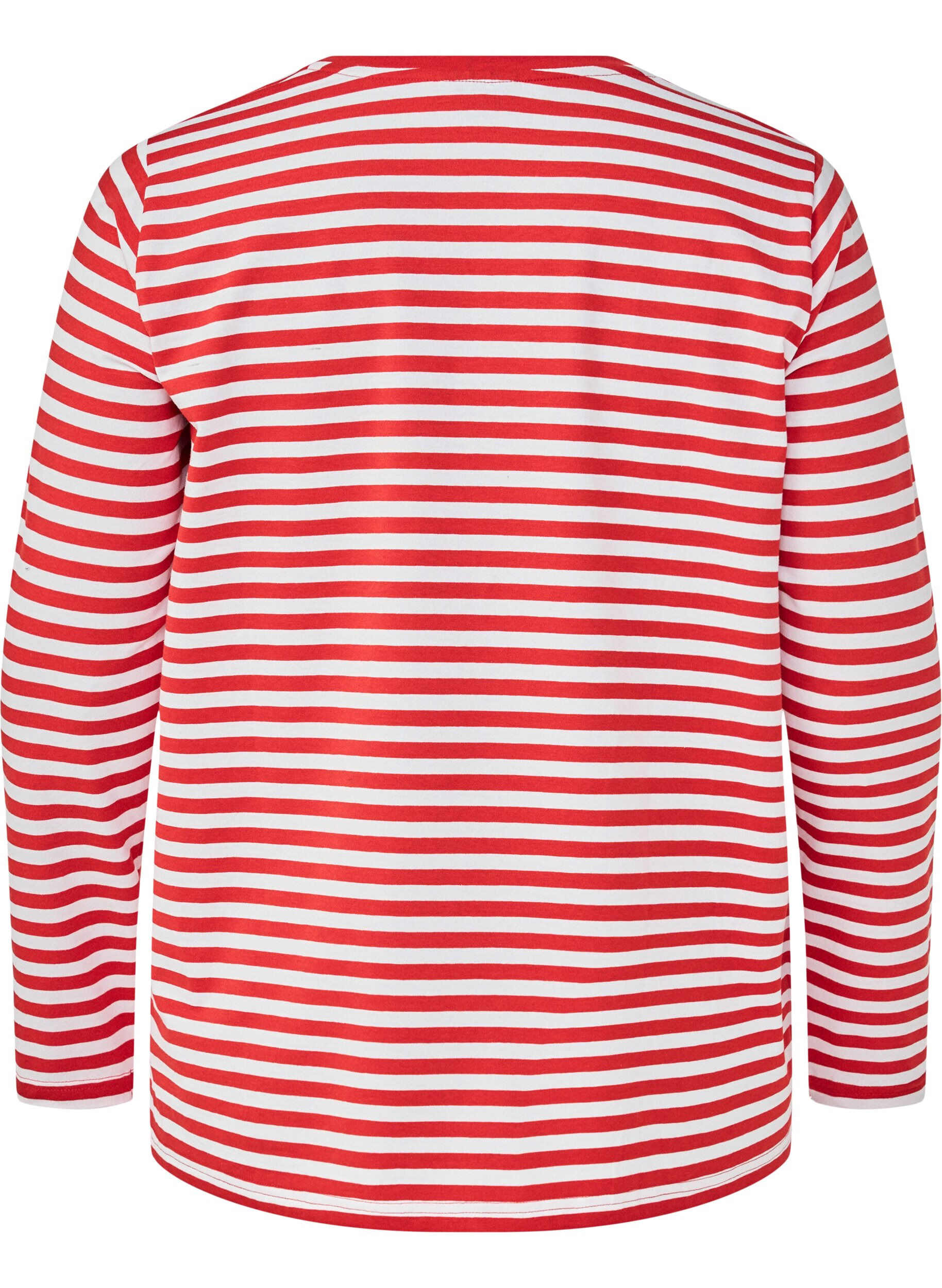 Zizzi Stripete bluse med motiv, Whitew.FlameS.Stripe, Packshot image number 1