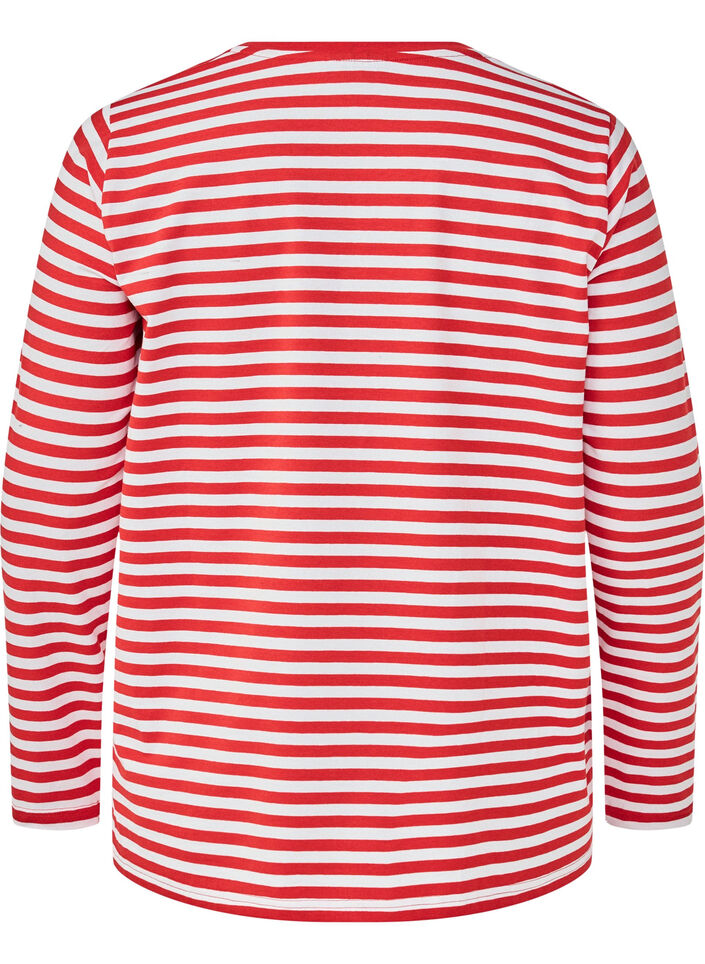 Stripete bluse med motiv, Whitew.FlameS.Stripe, Packshot image number 1