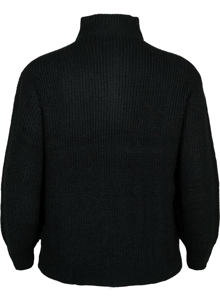 FLASH - strikket genser med høy hals og glidelås, Svart, Packshot image number 1