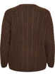 Strikket bluse med flettestrikk og V-hals, Brun, Packshot image number 1
