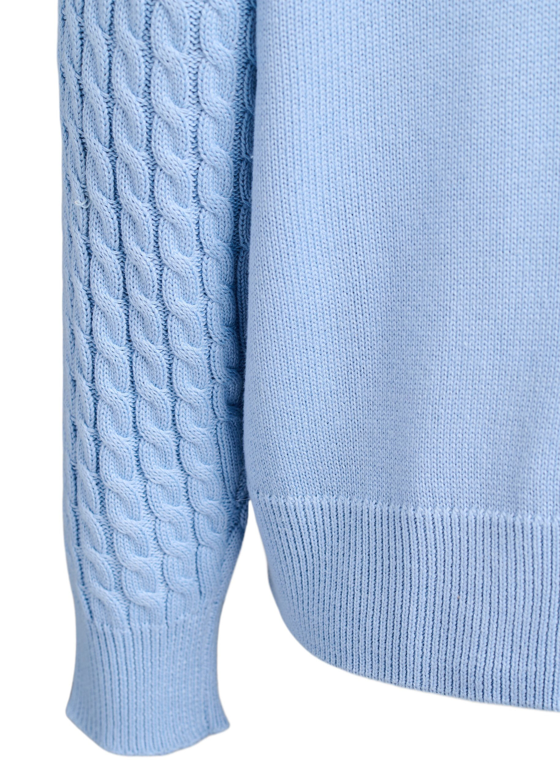 Zizzi Flettestrikket cardigan med gullfargede knapper, Bl&aring;, Packshot image number 3