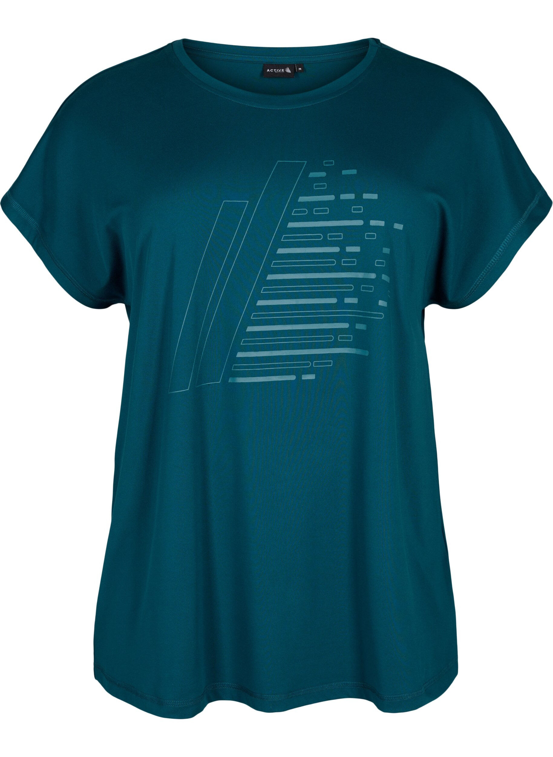 Zizzi Kortermet trenings-T-skjorte med trykk, Deep Teal/Pacific, Packshot image number 0