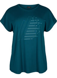 Kortermet trenings-T-skjorte med trykk, Deep Teal/Pacific