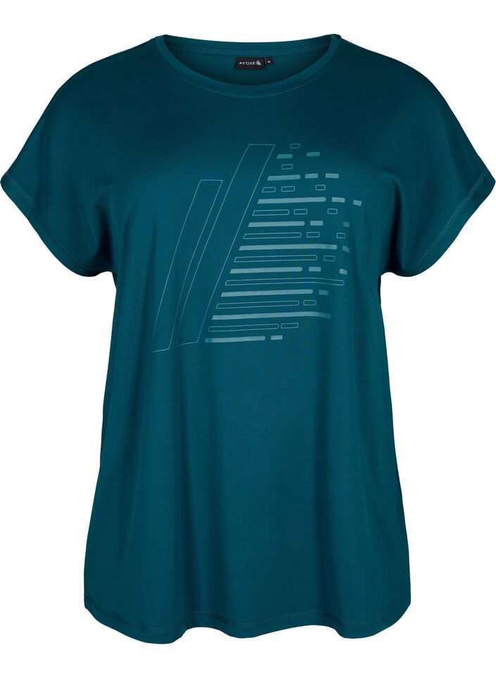 Kortermet trenings-T-skjorte med trykk, Deep Teal/Pacific, Packshot image number 0