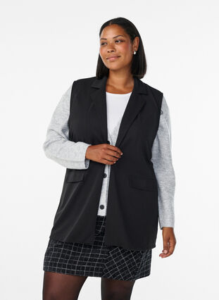 Zizzi Ermeløs blazer-vest med klassiske slag, Black Shimmer, Model image number 0