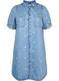 Denimkjole med broderte hjerter, Light blue denim