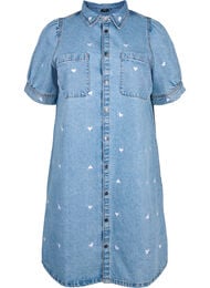 Denimkjole med broderte hjerter, Light blue denim, Packshot