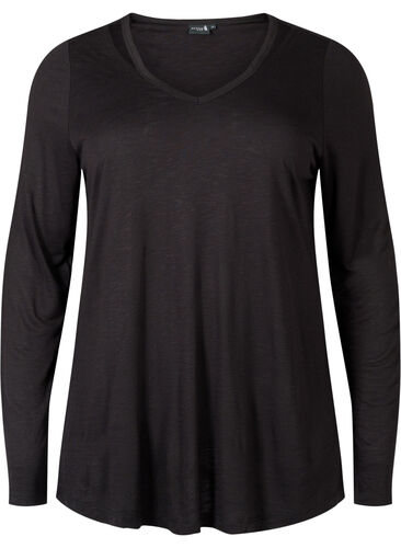 A-formet trenings-t-skjorte med lange ermer	, Black, Packshot image number 0