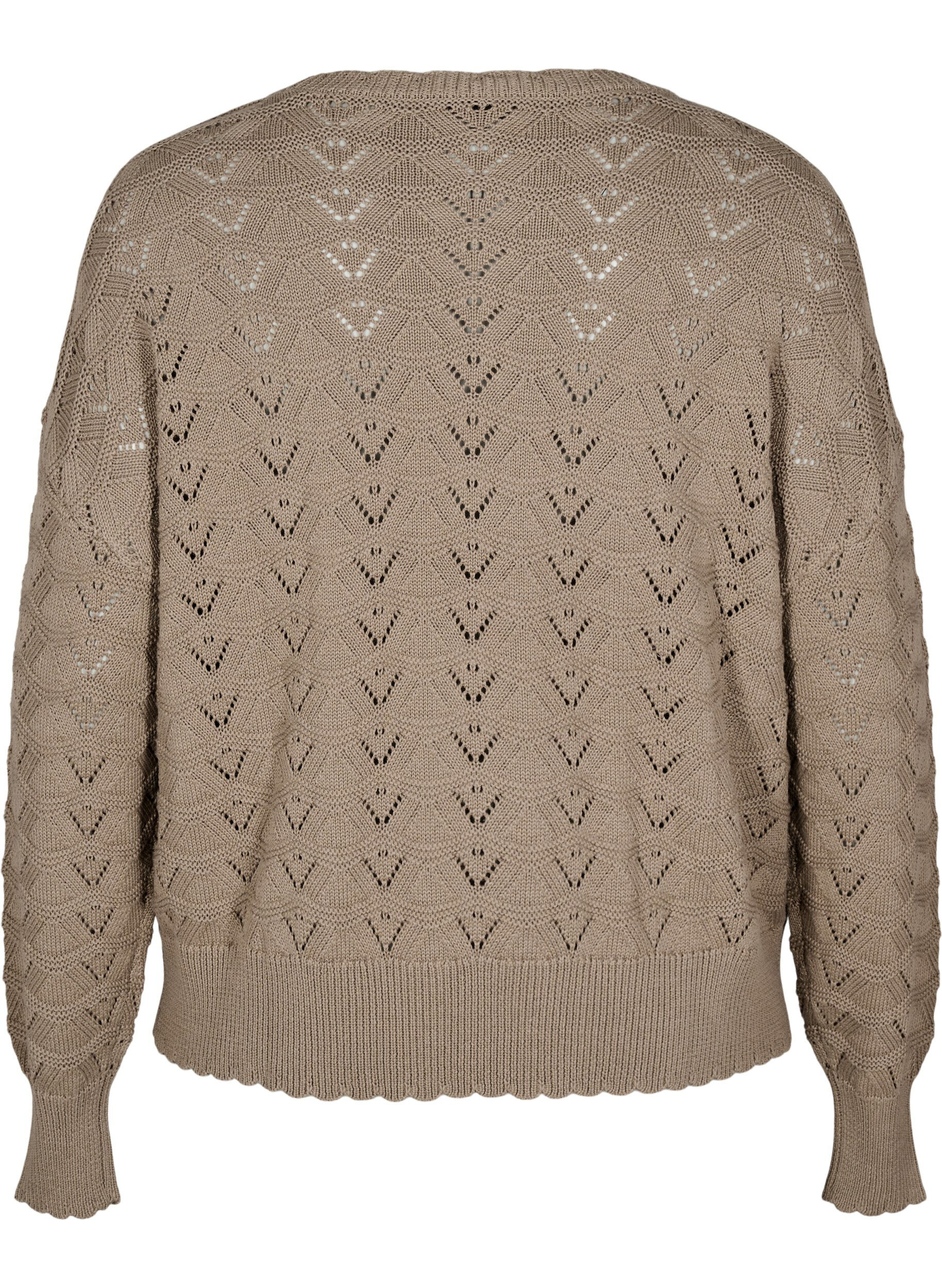 Zizzi Langermet strikket bluse med et &aring;pent m&oslash;nster, Desert Taupe, Packshot image number 1