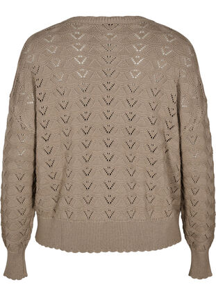 Zizzi Langermet strikket bluse med et åpent mønster, Desert Taupe, Packshot image number 1