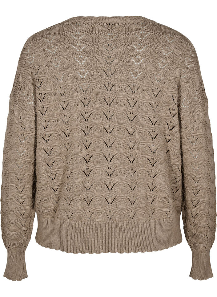 Langermet strikket bluse med et åpent mønster, Desert Taupe, Packshot image number 1