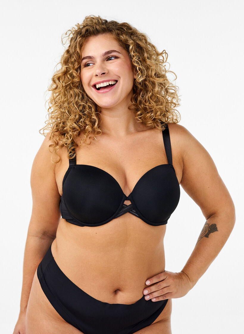 Formstøpt BH med kryssdetaljer, Svart, Model image number 0