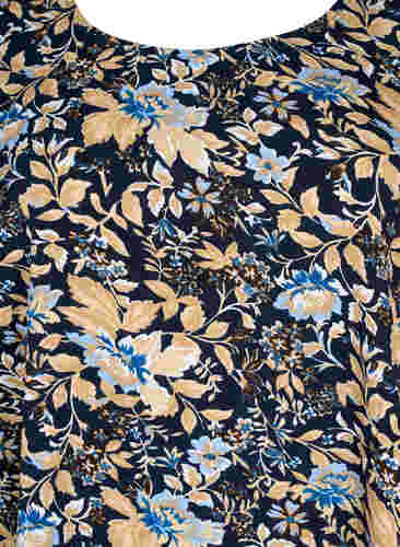 FLASH - Bluse med korte ermer og mønster, Brown Blue Flower, Packshot image number 2