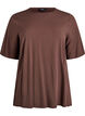 Vevet bluse med korte ermer og rund hals, Brun, Packshot image number 0