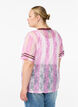 Stripete bluse med blonder og statement-trykk, Rosa, Model image number 2