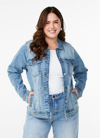 Denimjakke med en klassisk passform, Blå Denimjakke med en klassisk passform, Blå, Model