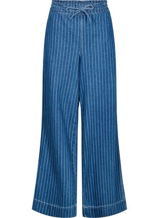 Zizzi Jeans med vide ben og striper, Blue Denim Stripe, Packshot image number 0