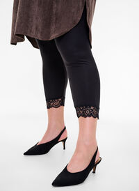 Basis 3/4-lengde leggings med blondekant, Black, Model
