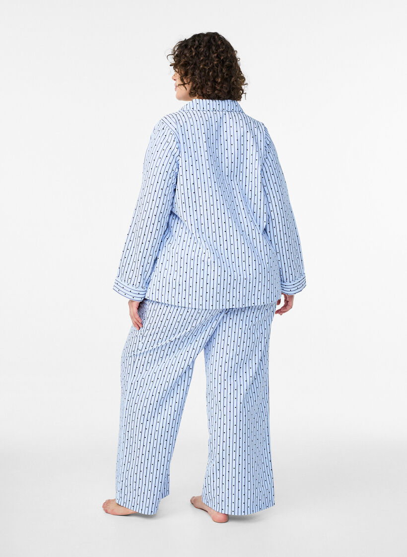 Løse pyjamasbukser i seersucker med høy midje, Blå, Model image number 1