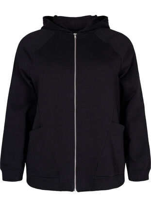 Cardigan med hette og lommer, Black, Packshot image number 0
