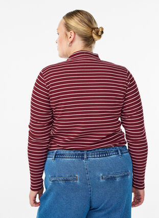 Zizzi Stripet ribbet jerseybluse med høy hals, T.Port Fairy Tale, Model image number 2