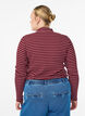 Stripet ribbet jerseybluse med høy hals, Mørk Bordeaux, Model image number 2