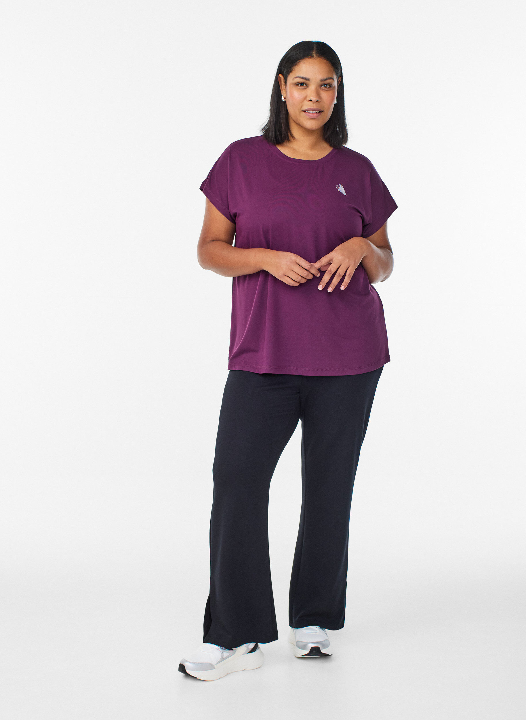 Zizzi Ensfarget trenings-T-skjorte, Lilla, Model image number 1